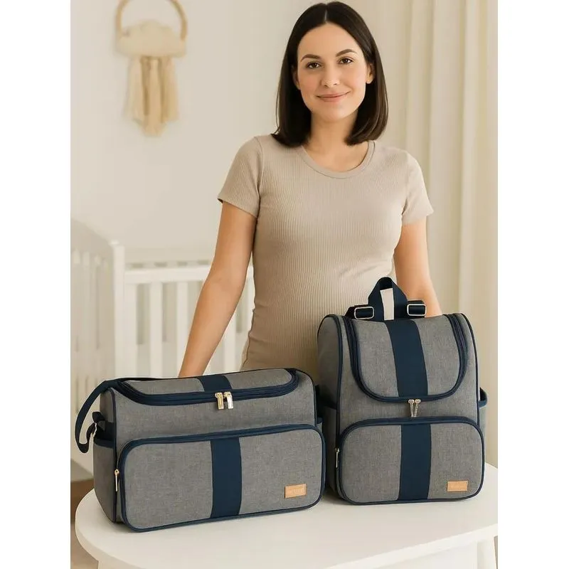 Bolsa Mochila Saída Maternidade Bebê Menina M Cinza-marinho