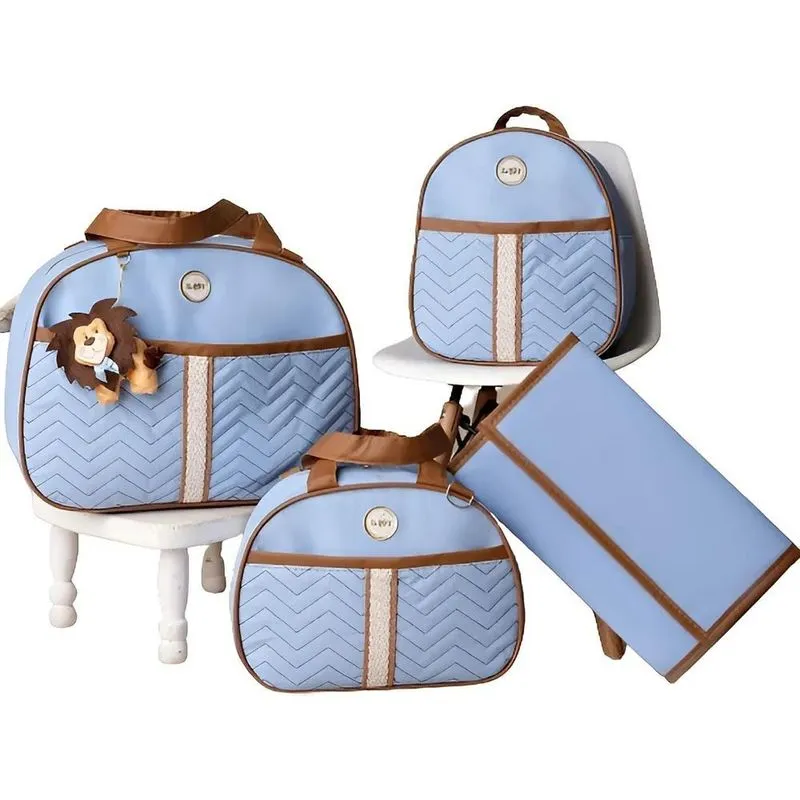 Kit Bolsa Maternidade Bebê Tema Safári Com Mochila Bordado C