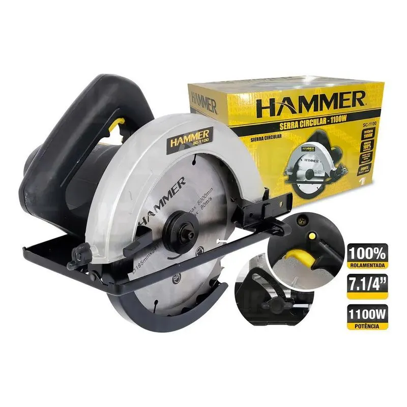 Serra Circular Hammer 7.1/4 Polegadas 100% Rolamentada 1100w