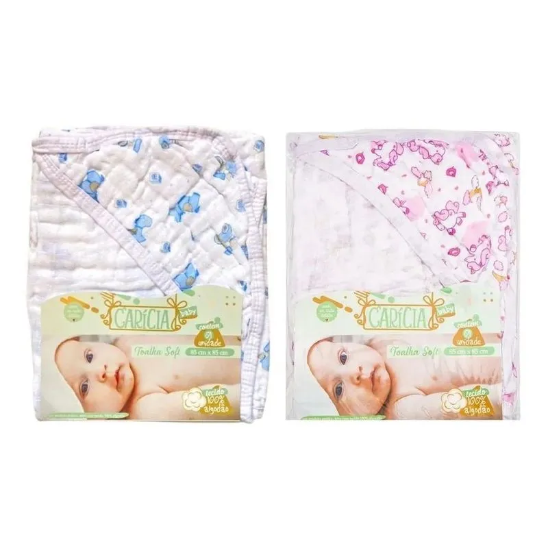 Toalha De Banho Soft Bebe Capuz 85cmx85cm Macia 1 Azul Menin