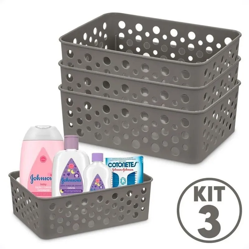 10x Kit 3 Cestos Organizador Pequeno Armário Gaveta Lavande