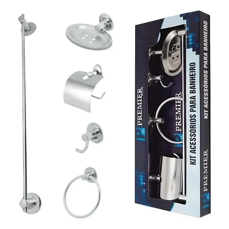 2x Kit Acessórios Para Banheiro Aço Inox 5 Peças Mod Jr.
