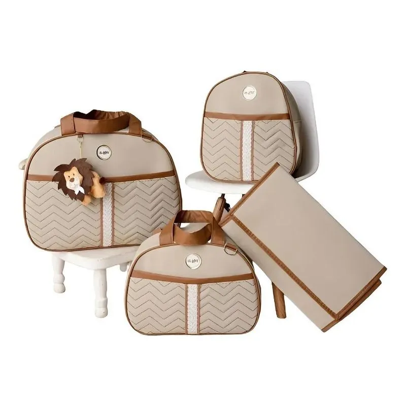 Bolsa Maternidade Mochila Safári Menino Menina 4 Pe Bege