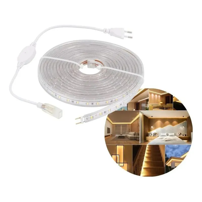 10x Fita Led Chata 8 Metros 5050 3000k Branco Quente + Cone