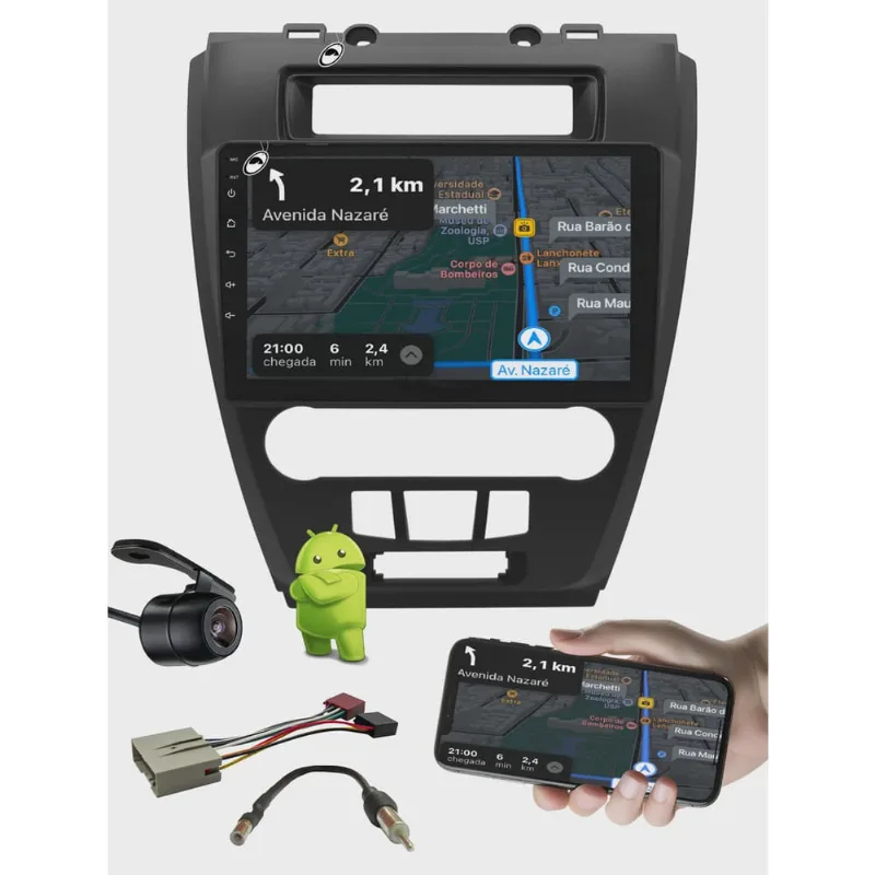 Multimidia 10 Android Fusion 2009 a 2012 Comando Volante Android Auto CarPlay + Câmera de Ré