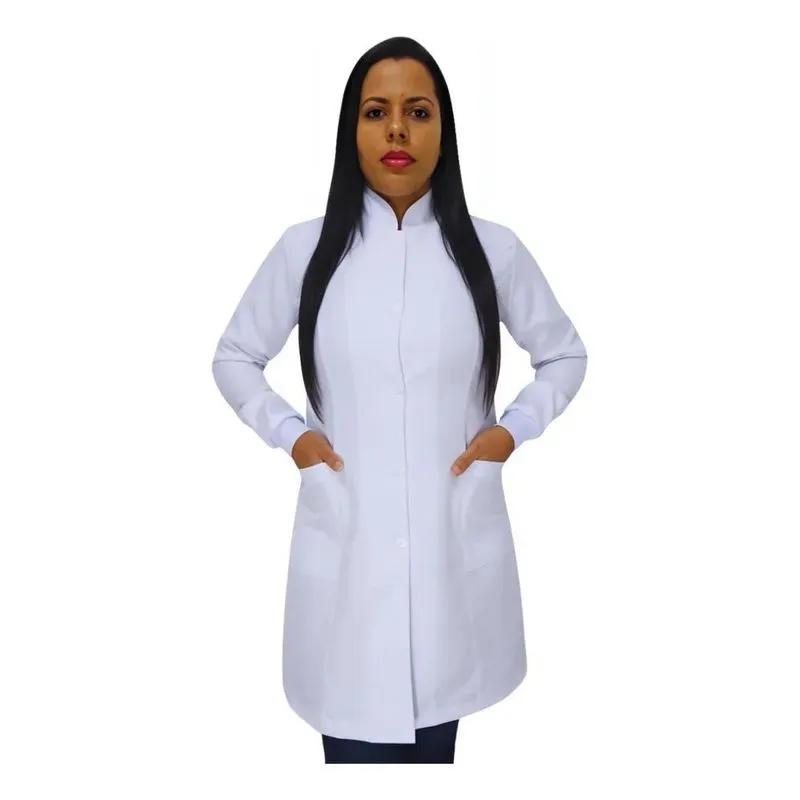 Jaleco Feminino Gola Padre Com Punhos Gabardine Acin Preto P