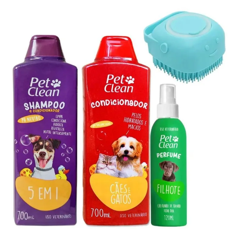 Kit Shampoo 5x1+condicionador+perfume+escova Banho Cã Filhot