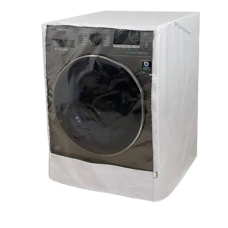 Capa Maquina Lava E Seca Samsung 11 Kg Ziper Transparente Branco