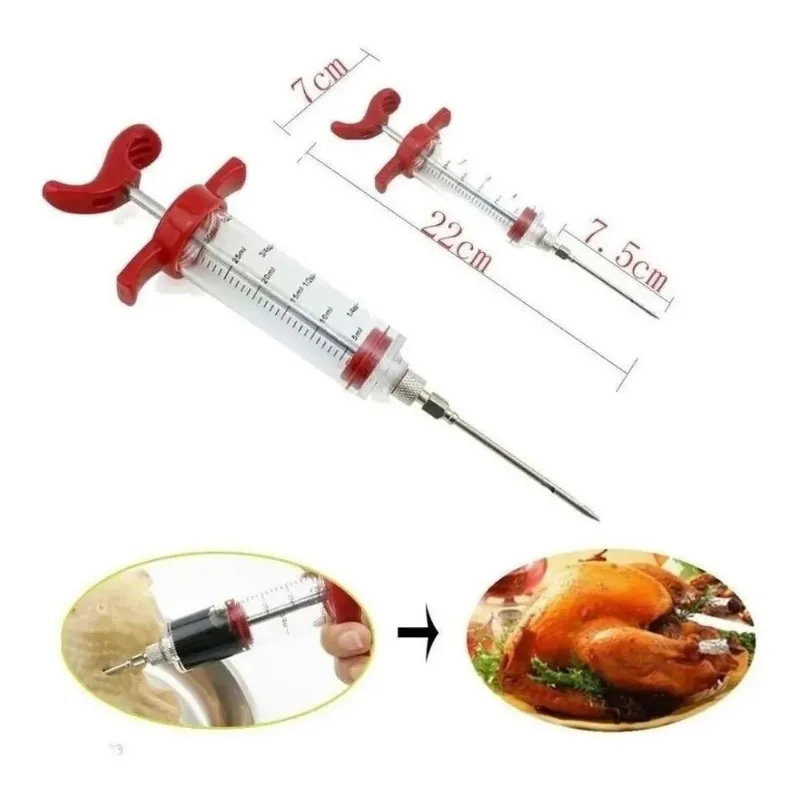 2x Seringa Injetora De Tempero Em Carnes Inox Cozinha Frango
