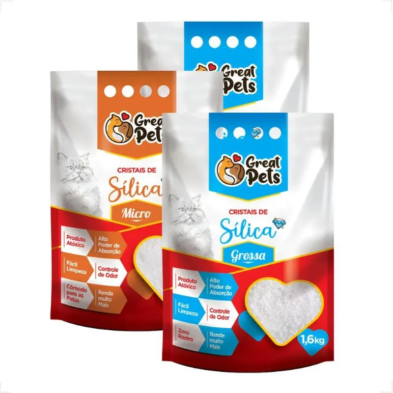 Kit 3 Areia Sílica Micro Cristais Para Gatos Great Pet Gros