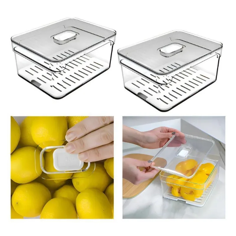 Kit 2 Organizadores De Geladeira 2,2l Clear Fresh Com Cesto