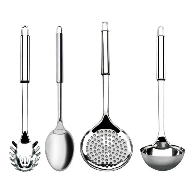 5x Jogo Kit 4 Utensílios Cozinha Inox Colher Escumadeira Con