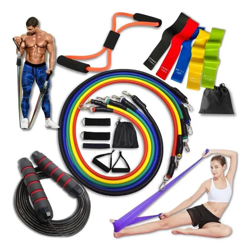 2x Kit 20 Itens Treino Elástico Extensor Miniband Faixa Cord