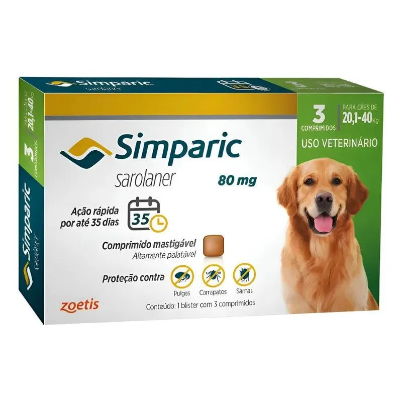 Antipulgas Cães Simparic 80mg 20-40kg 3 Comprimidos Verde-cl