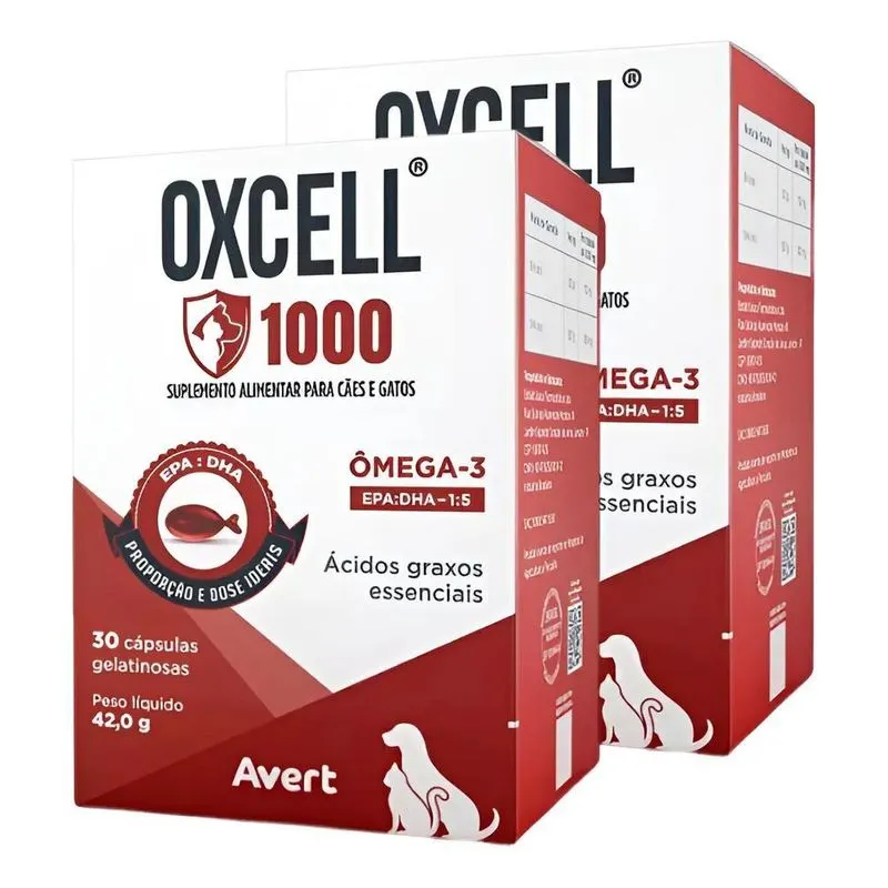 Combo 2 Unidades Oxcell 1000mg 30 Comp Suplemento Cães Avert