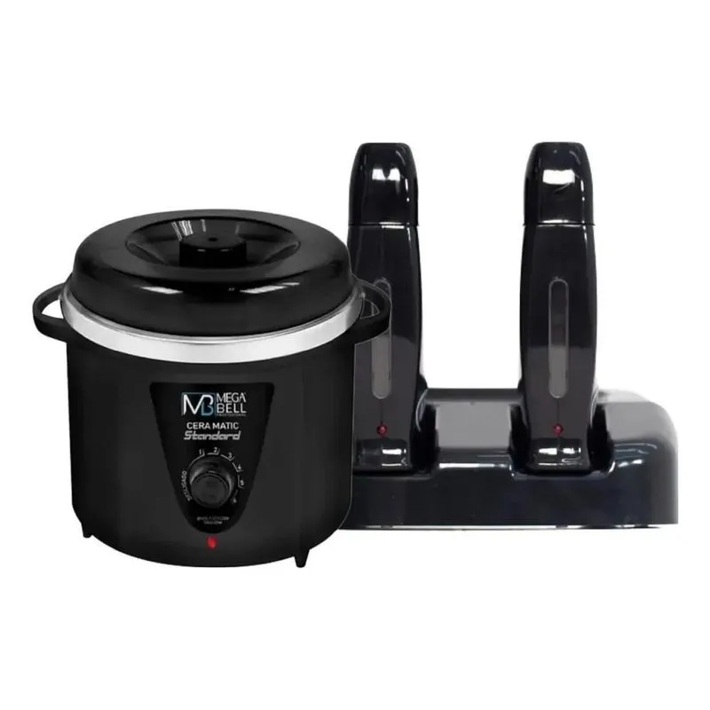 5x Termocera 700g + Base Dupla + 2 Rollon Cera Quente Preto