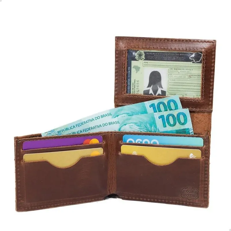 10x Carteira Masculina L Em Couro Porta Cnh, Rg, Cartão E N