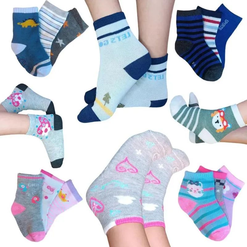Meias Infantis Menino Menina Algodão 12 Pares Curtas