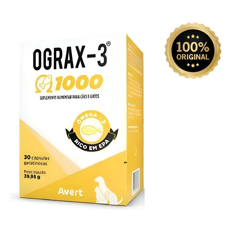 Suplemento Cães Gatos Avert Ograx-3 1000 30 Cápsulas