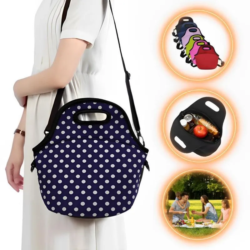 Bolsa Lancheira Térmica Neoprene Adulto Infanti Bolinha Azul