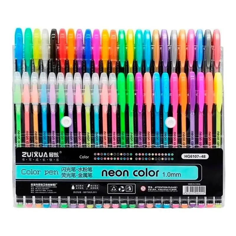 3x Kit Canetas Gel 48 Cores Glitter Metálico Pastel E Neon E
