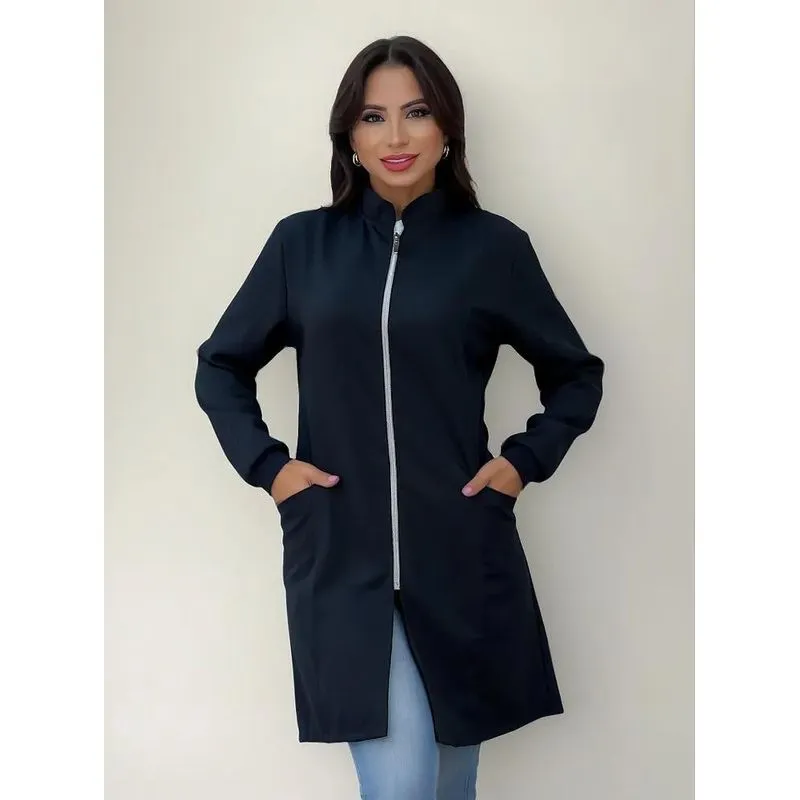 Jaleco Feminino Manga Longa Acinturado Uniforme De C Branco