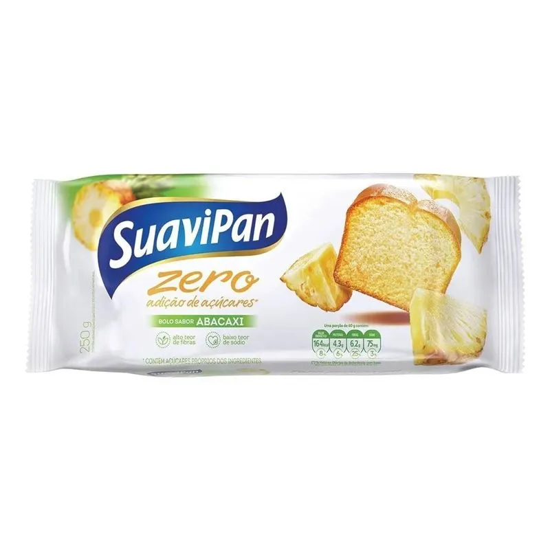 5x Bolo Sabor Abacaxi Zero Adição De Açúcares Suavipan 250