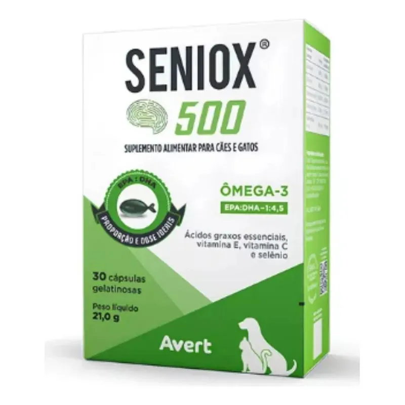 Avert Seniox 500 30 Capsulas Omega-3 Suplemento Cães Gatos