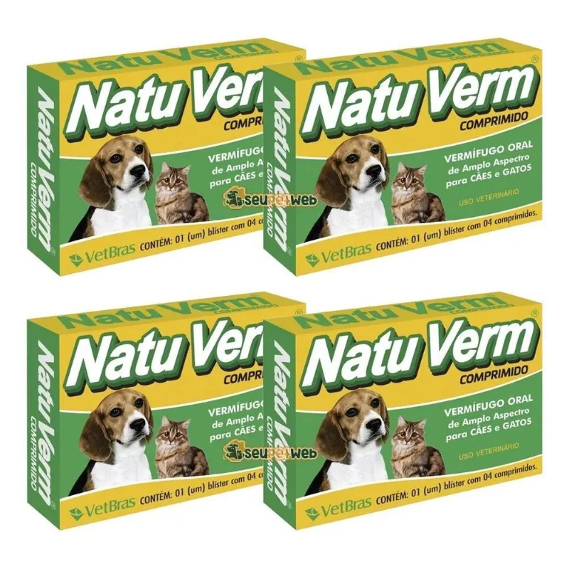 Natu Verm Comprimidos Vermífugo Para Cães E Gatos 04 Caixas