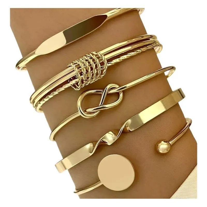 5x Conjunto De 5 Pulseiras Elos Joias Fashion Dourada