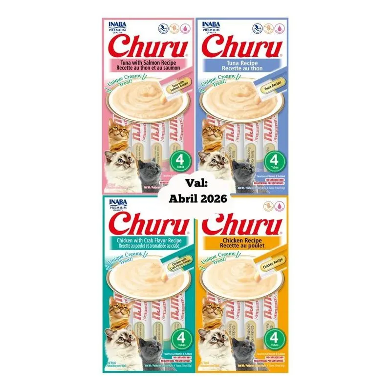 Petisco Para Gatos Kit 4 Pacotes Sabores Variados 56g- Churu