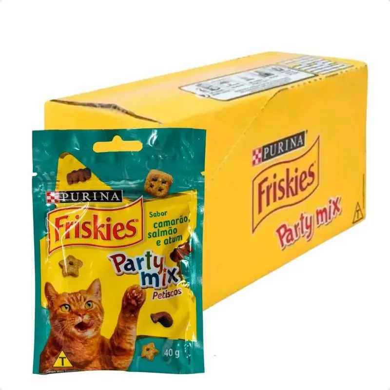 Kit 15 Friskies Party Mix Gatos Sabor Salmão Camarão Atum