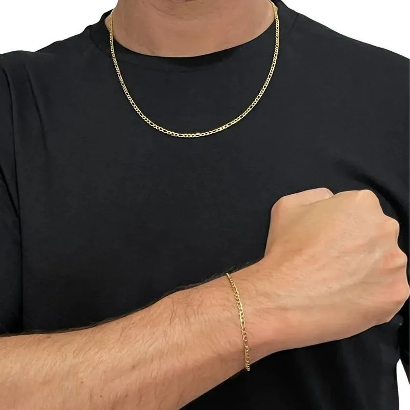 3x Conjunto Corrente 3x1 Dourada E Pulseira 3x1 Banhado A Ou