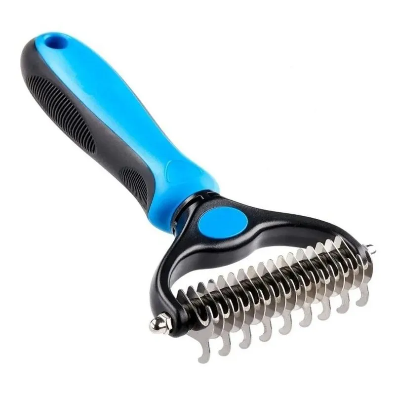 Escova Desemboladora Rake Subpelos Pet 26 Dentes Cães Cachorros Azul