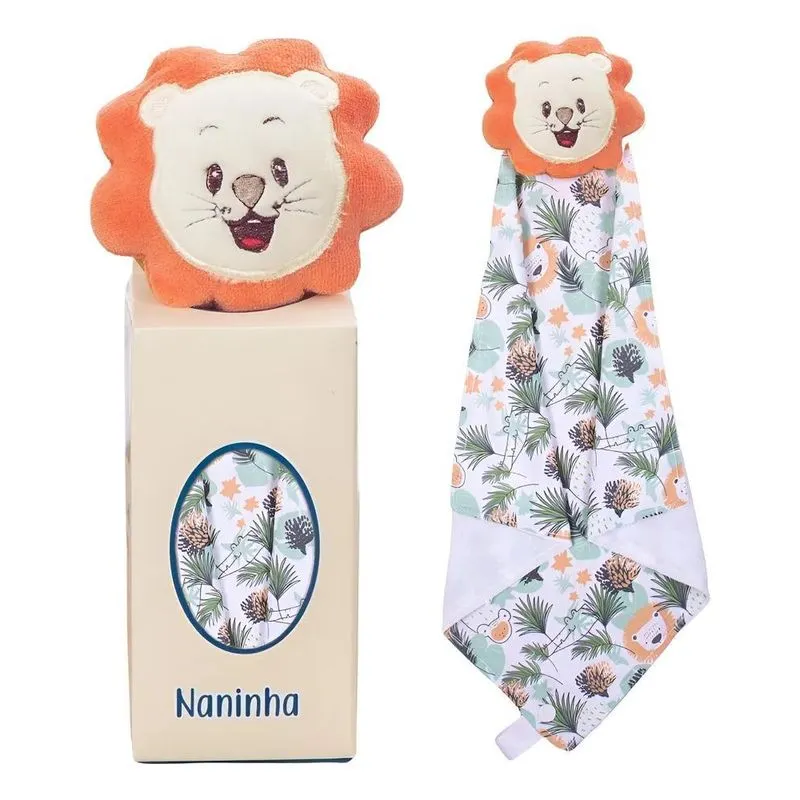 Naninha Para Bebê De Bichinho Pelúcia Prendedor Leão Laranja