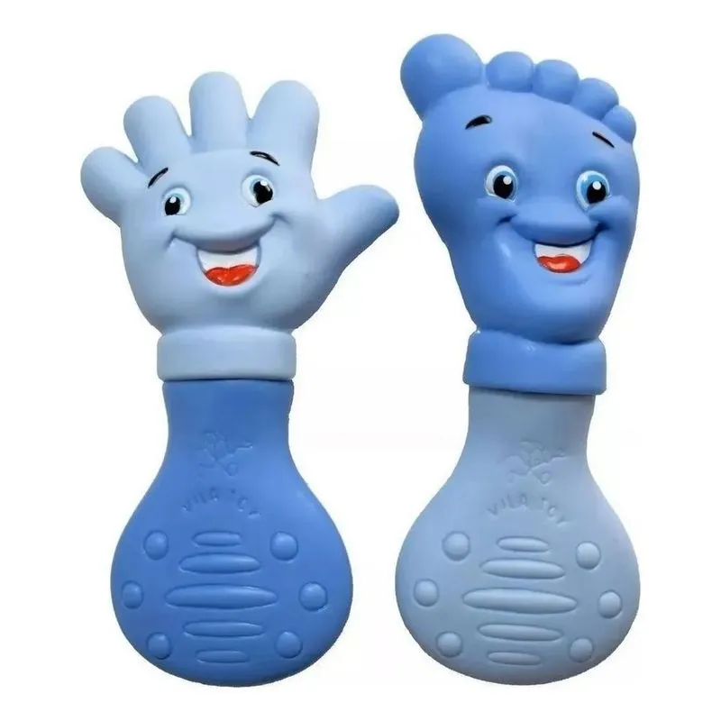 Kit Mordedor Bebe Anti Stress Gengiva Mãozinha + Pezi Azul