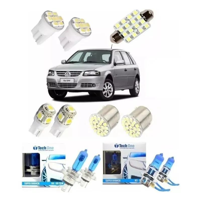 10x Kit Lampadas Led Super Branca Gol G2 G3 G4 Ré Pingo Tec