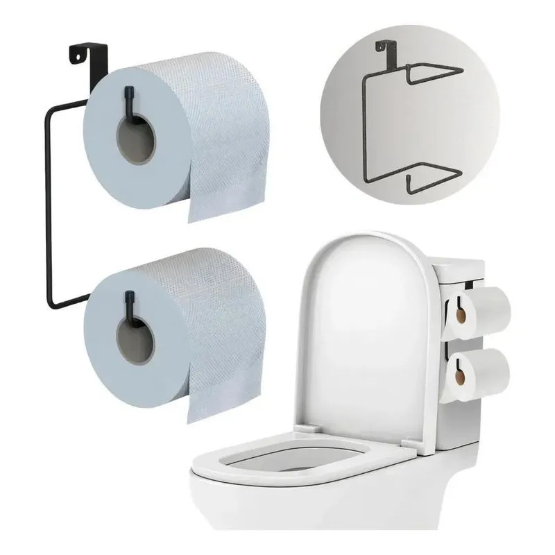 5x Porta Papel Higiênico Suporte Preto Banheiro Papeleira Pa