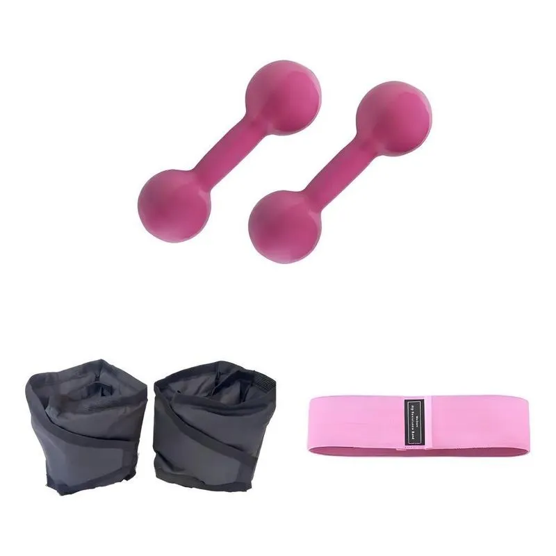 Halter Emborrachado 1kg + Tornozeleira 1kg + Theraband Cor R