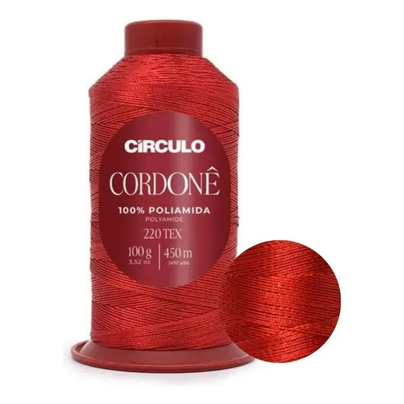 Fio Cordonê Poliamida Brilhante 450m Cone Crochê 3583 Cereja