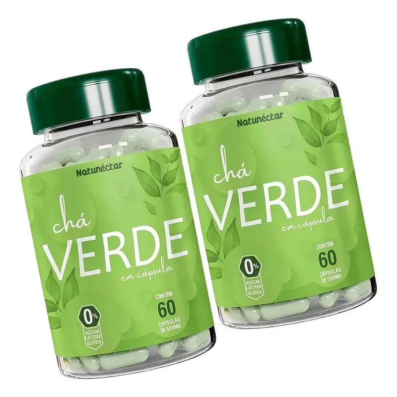 3x Kit 2 Potes Chá Verde Premium Natural Green Tea 120 Cápsu