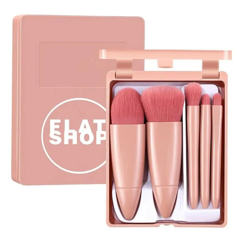 3x Kit De Pincéis De Maquiagem Flatshop Rosa Pálido 5 Peças