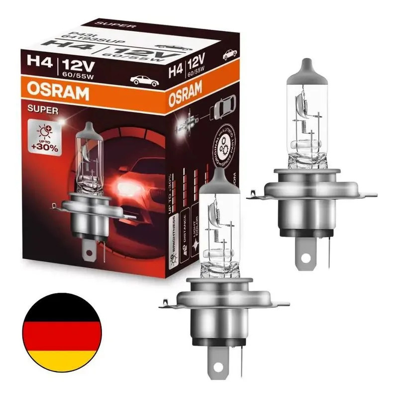 10x 2 Lâmpada Farol H4 Osram Super +30% Luz 60/55w 12v Alem