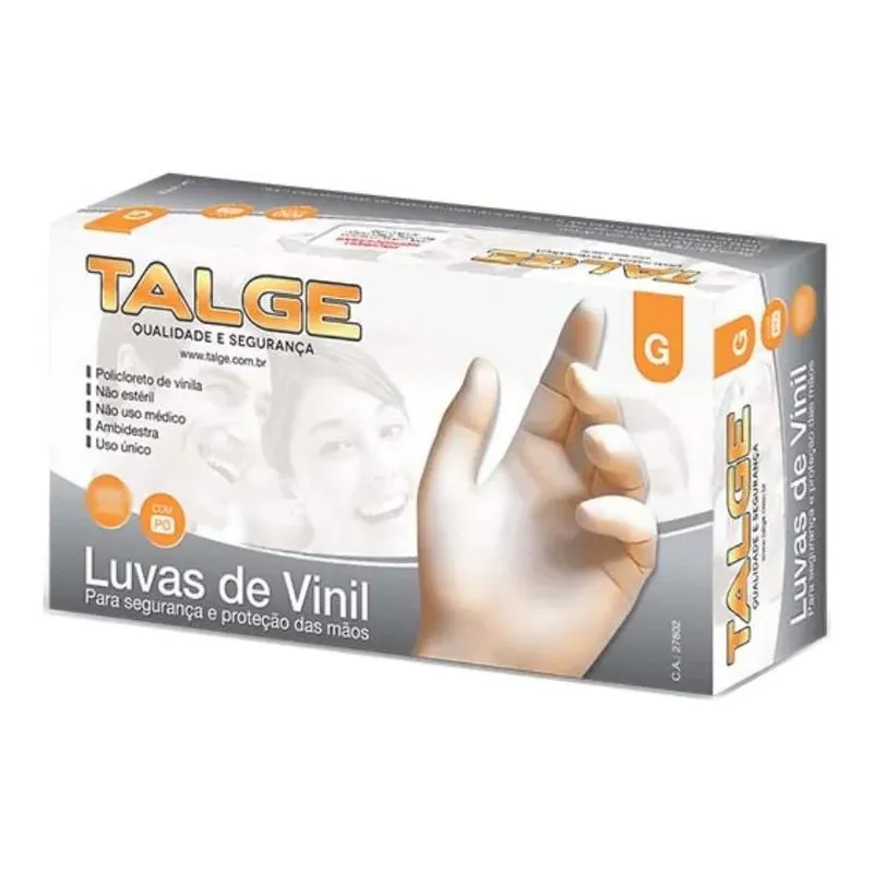 Luvas Descartáveis Talge Luva De Vinil Cor Transparente Tama