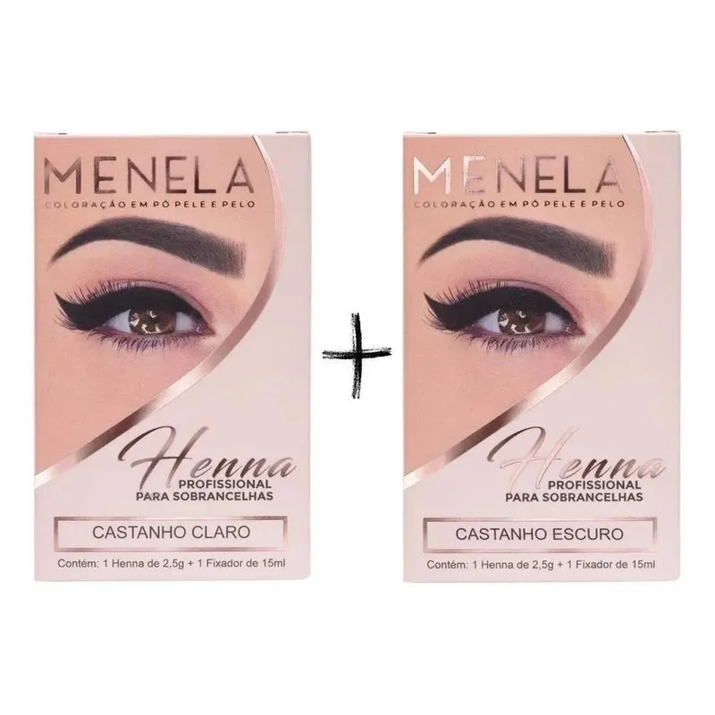 3x Combo Kit Henna Menela Castanho Claro + Castanho Escuro