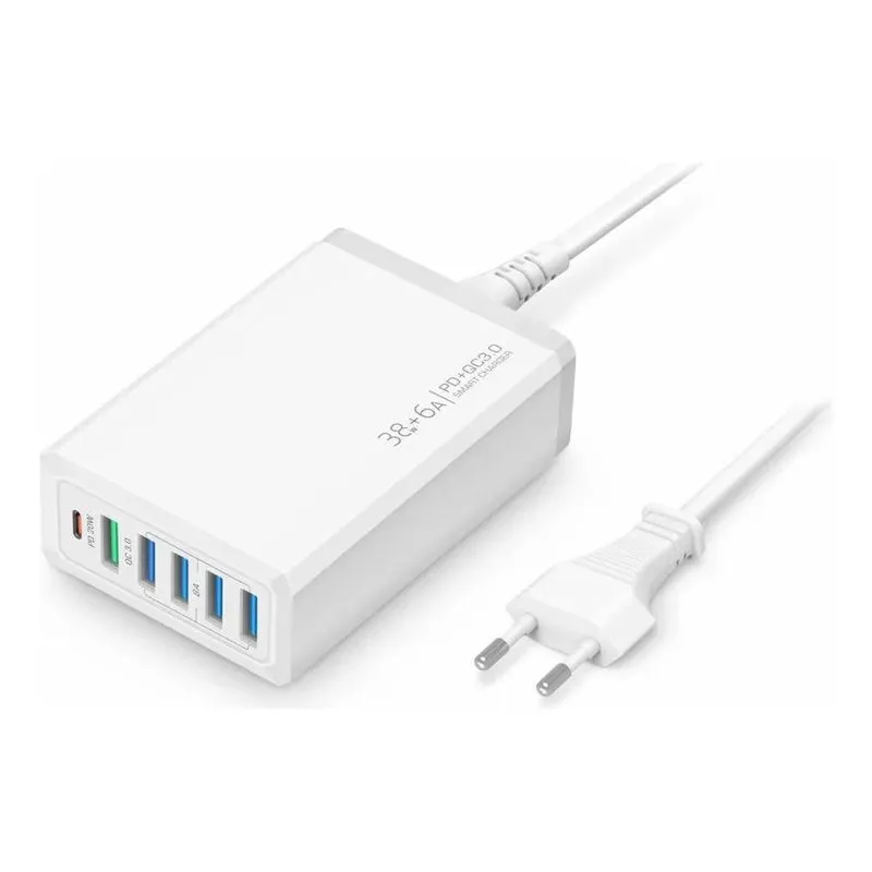 Hub Régua Carregador 38w 6a 5 Portas Usb + 1 Porta Tipo C