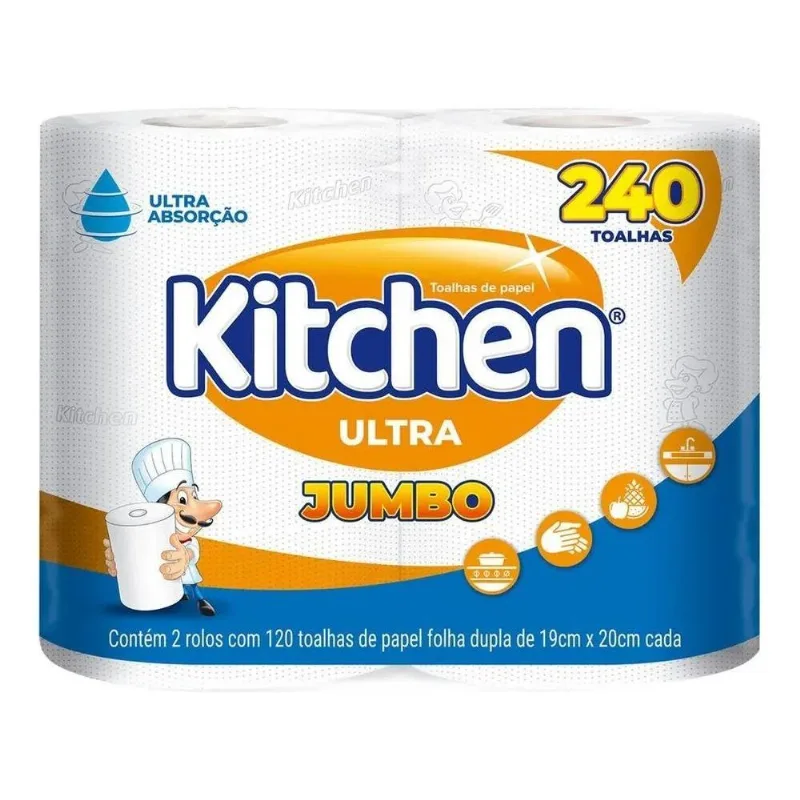 5x Papel Toalha Kitchen Jumbo 2 Unidades