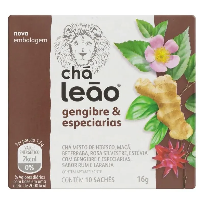 5x Chá Leão Misto Gengibre &amp; Especiarias Caixa 16g 10 Unid