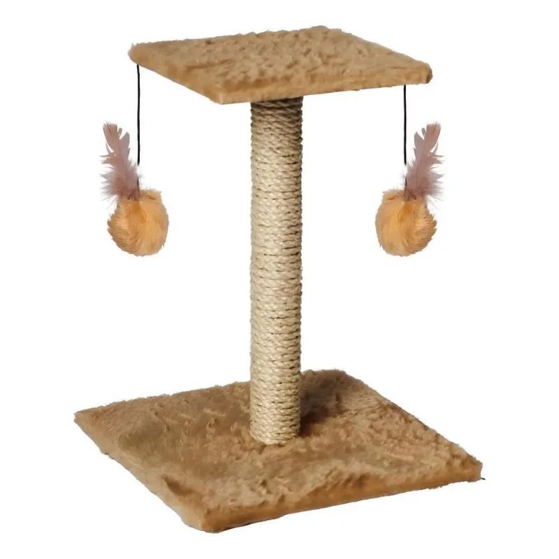 Arranhador Para Gatos Poste Com Brinquedo Duplo Exclus Bege