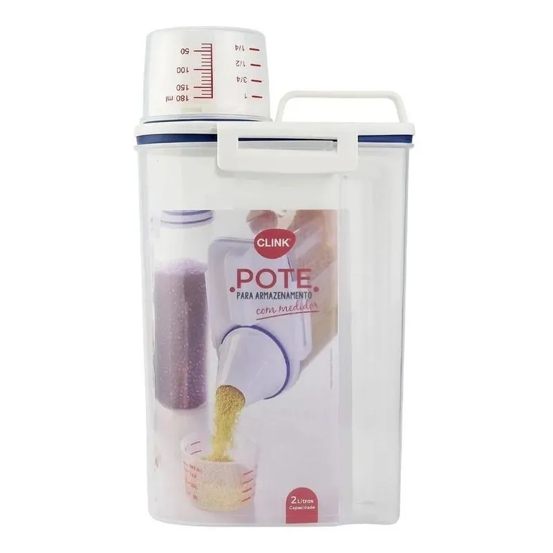2x Pote Cereais Matinais Hermético Com Medidor Plástico 2l